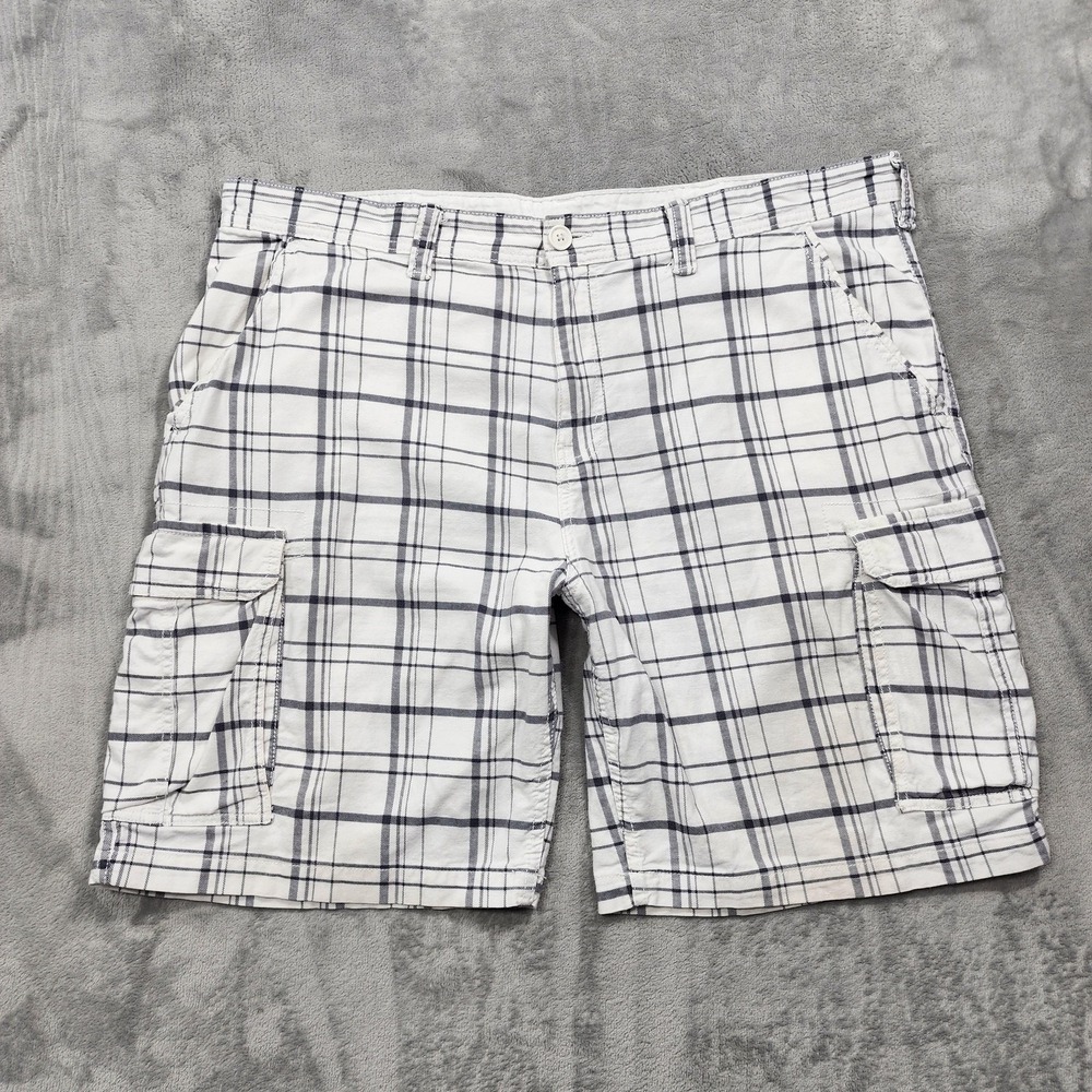 George Shorts Mens 42 White Plaid Cargo Stretch Canvas 10 Inseam Summer Casual